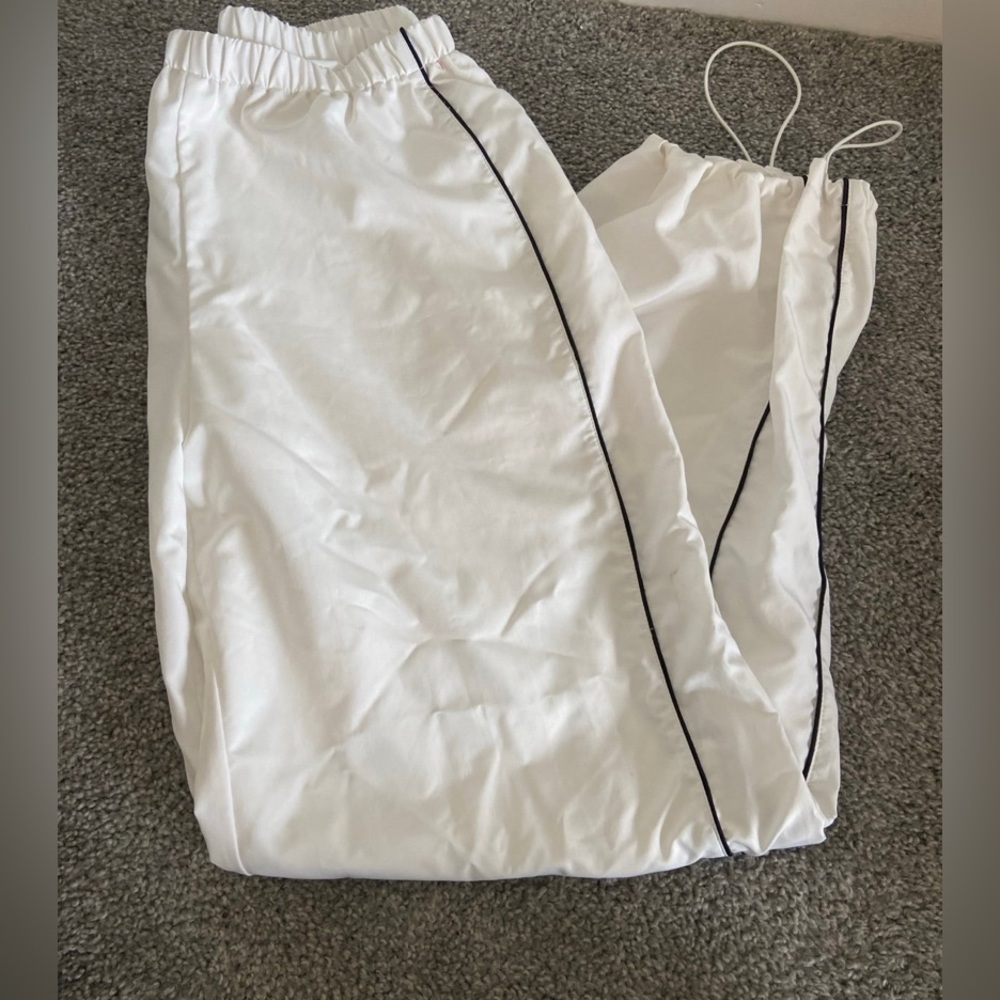 White Track Pants with Black Stripe